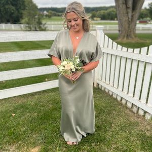 BHLDN Leila Satin Charmeuse Dress - Moss color